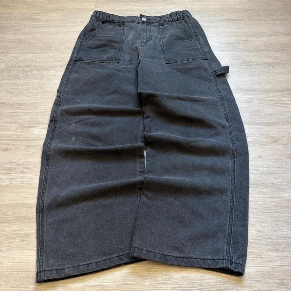 28W Black Baggy Wide Leg Carpenter Grunge Jeans Vintage Y2K